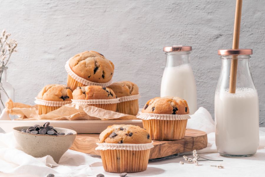 Muffins con chispas de chocolate y leche